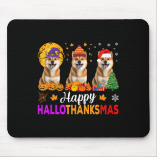 Shiba Inu Dog Halloween Christmas Hallothanksmas 1 Mouse Pad