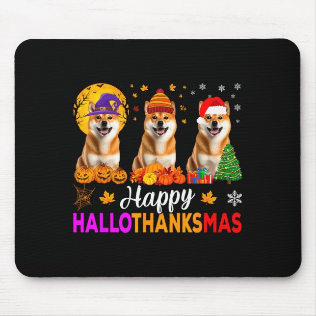 Shiba Inu Dog Halloween Christmas Hallothanksmas  Mouse Pad (Front)