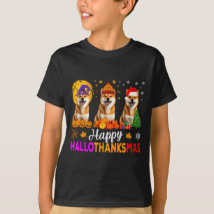 Shiba Inu Dog Halloween Christmas Hallothanksmas T-Shirt