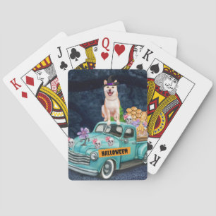 Shiba Inu Dog Halloween Truck Scary Night   Playing Cards