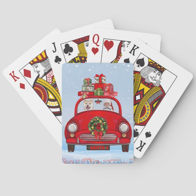 Shiba Inu Dog In Car With Santa Claus Playing Cards (Back)