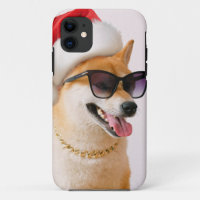 Shiba Inu dog in Santa Claus red hats