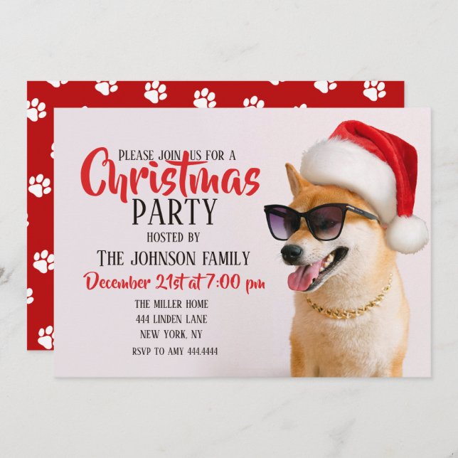 Shiba Inu dog in Santa Claus red hats        Invitation (Front/Back)