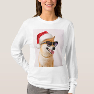 Shiba Inu dog in Santa Claus red hats T-Shirt