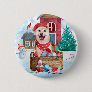 Shiba Inu Dog In snow Christmas Dog House 6 Cm Round Badge