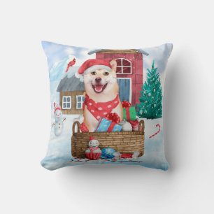 Shiba Inu Dog In snow Christmas Dog House Cushion