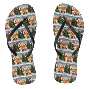 Shiba Inu Dog in Snow Christmas Jandals