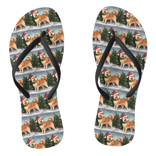 Shiba Inu Dog in Snow Christmas Jandals (Footbed)