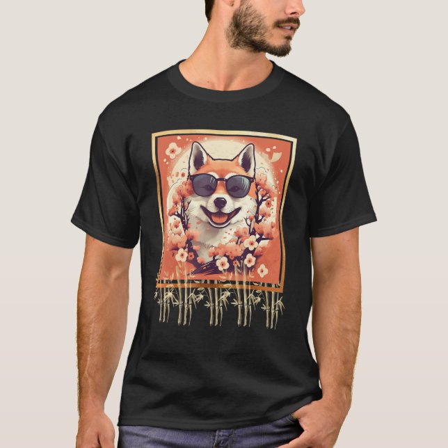 Shiba Inu Dog Japanese Cherry Blossom Sakura Flowe T-Shirt (Front)