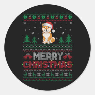 Shiba Inu Dog Lovers Santa Hat Christmas Tree Ligh Classic Round Sticker