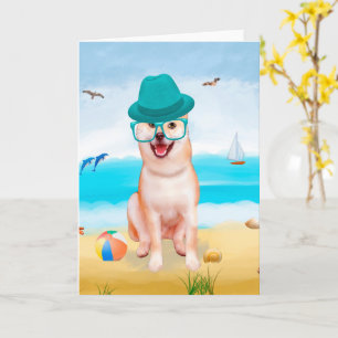 Shiba Inu Dog on Beach  Card