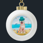 Shiba Inu Dog on Beach  Ceramic Ball Christmas Ornament<br><div class="desc">A Shiba Inu dog sitting on beach is a perfect gift idea for someone who love this dog breed.</div>