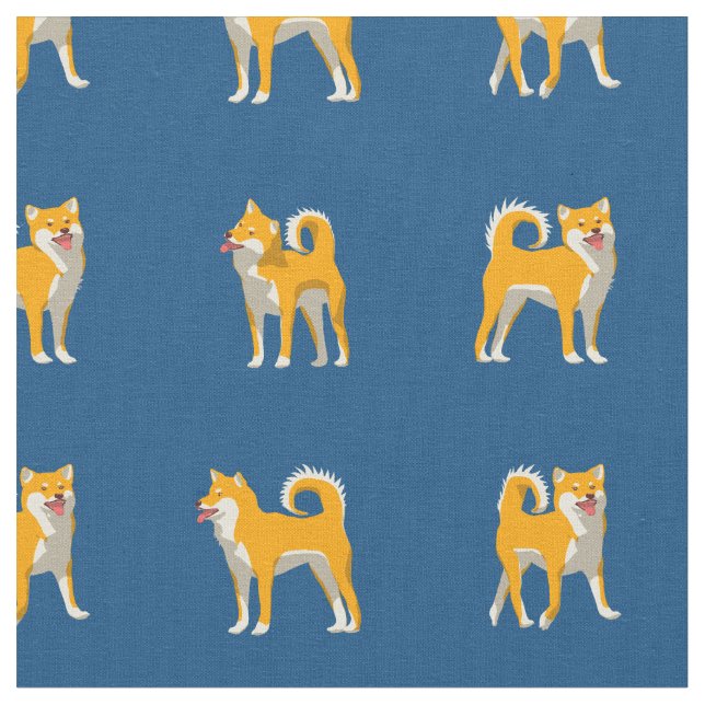 Shiba Inu Dog Pattern Classic Blue Fabric (Close Up)