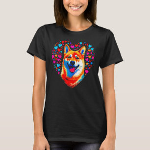 Shiba Inu Dog Pink Blue Heart Love T-Shirt