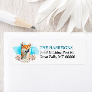 Shiba Inu Dog Pink Floral Return Address
