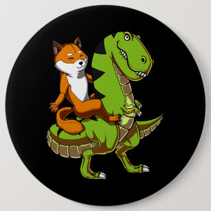 Shiba Inu Dog Riding T-Rex Dinosaur 6 Cm Round Badge
