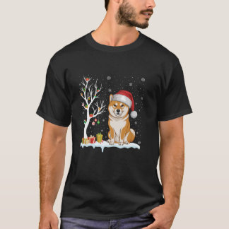 Shiba Inu Dog Santa Hat Festive Tree Light Christm T-Shirt