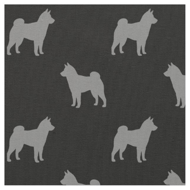 Shiba Inu Dog Silhouettes Grey and Black Patterned Fabric (Close Up)