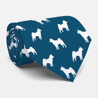 Shiba Inu Dog Silhouettes Pattern Blue and White Tie