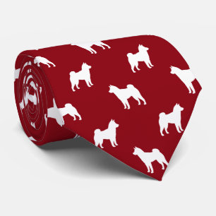 Shiba Inu Dog Silhouettes Pattern Red and White Tie