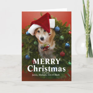 Shiba Inu dog sitting in Christmas wreath Holiday Card