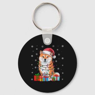 Shiba Inu Dog Ugly Xmas Lights Santa Shiba Inu Dog Key Ring
