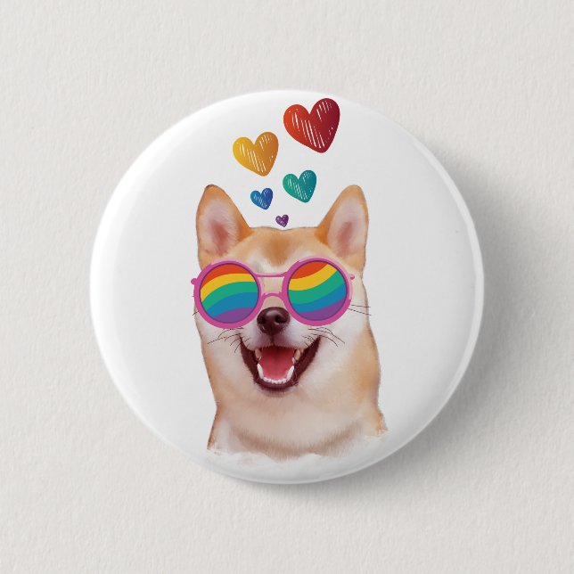 Shiba Inu Dog with Hearts Valentine's Day 6 Cm Round Badge (Front)