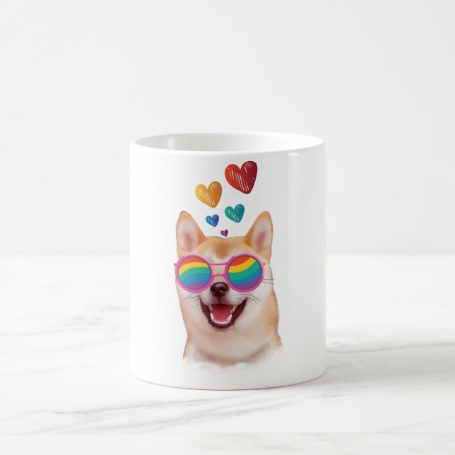 Shiba Inu Dog with Hearts Valentine's Day Coffee Mug (Center)