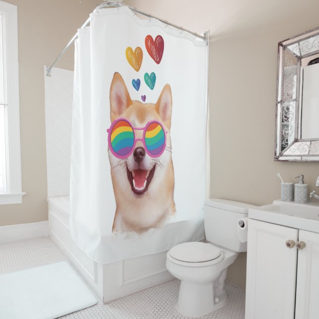 Shiba Inu Dog with Hearts Valentine's Day  Shower Curtain (In Situ)