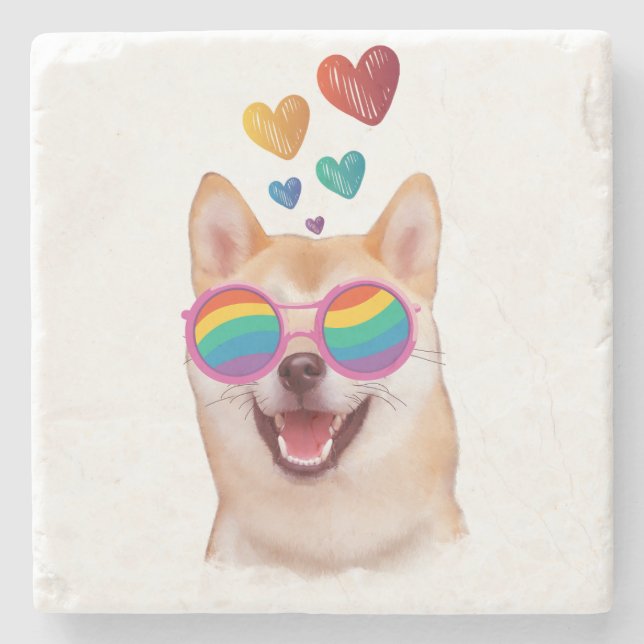 Shiba Inu Dog with Hearts Valentine's Day Stone Coaster (Front)