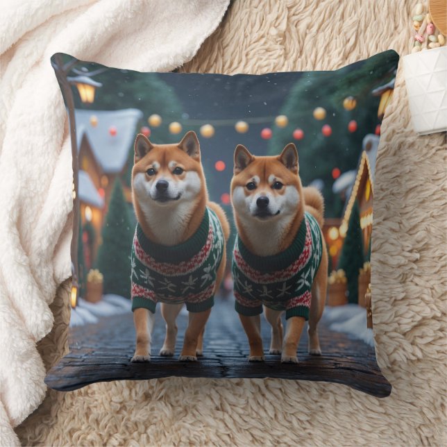 Shiba Inu Dogs Christmas Snow Holiday Cushion (Blanket)