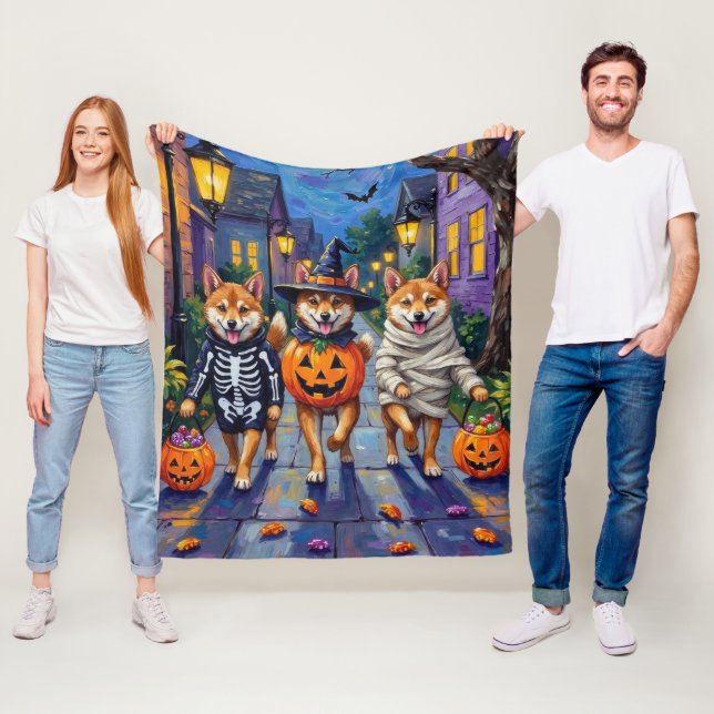 Shiba Inu Dogs in Halloween Costumes Fleece Blanket (In Situ)