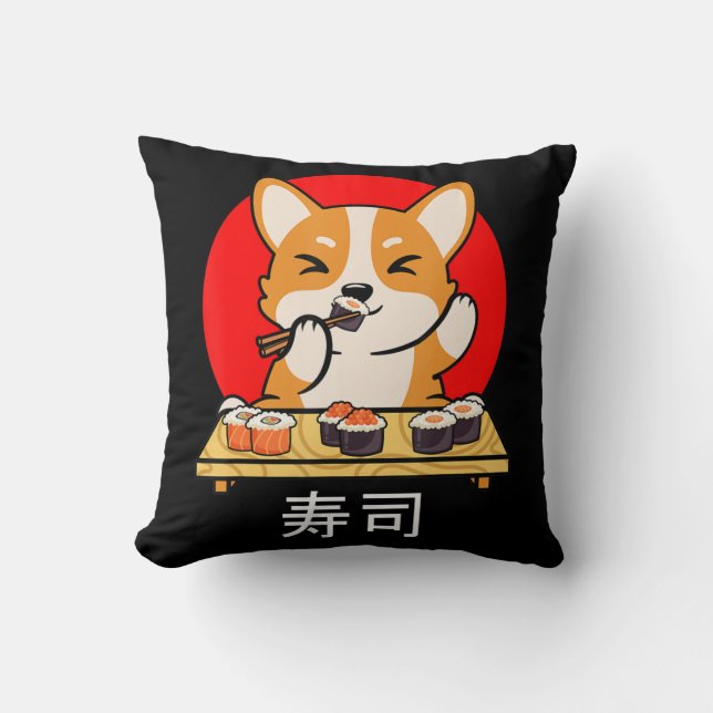 Shiba Inu eats Sushi Kawaii Neko Gift Anime  Cushion (Front)