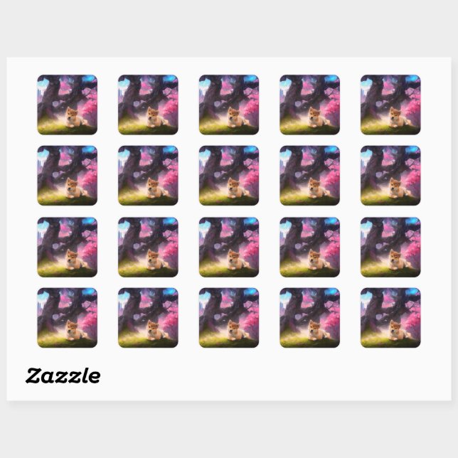 Shiba Inu Fantasy Anime Square Sticker (Sheet)