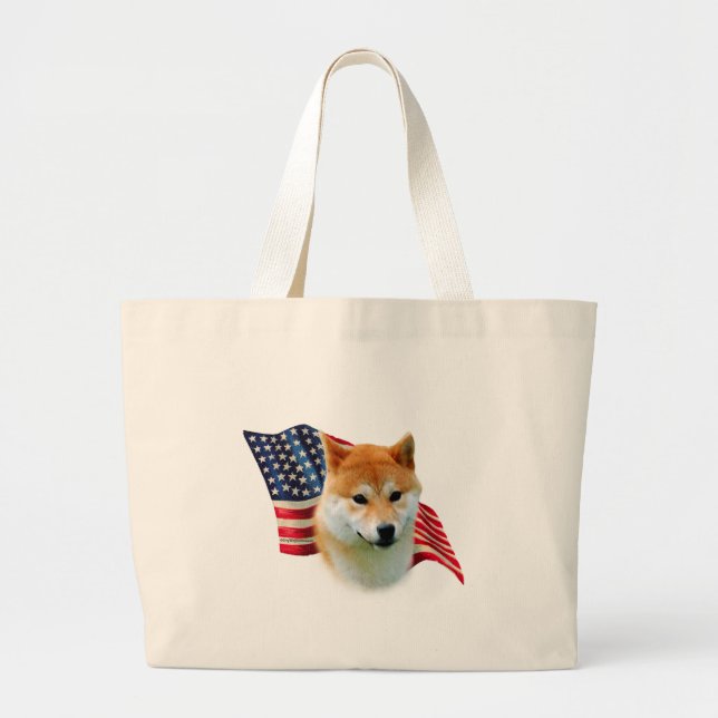 Shiba Inu Flag Large Tote Bag (Front)