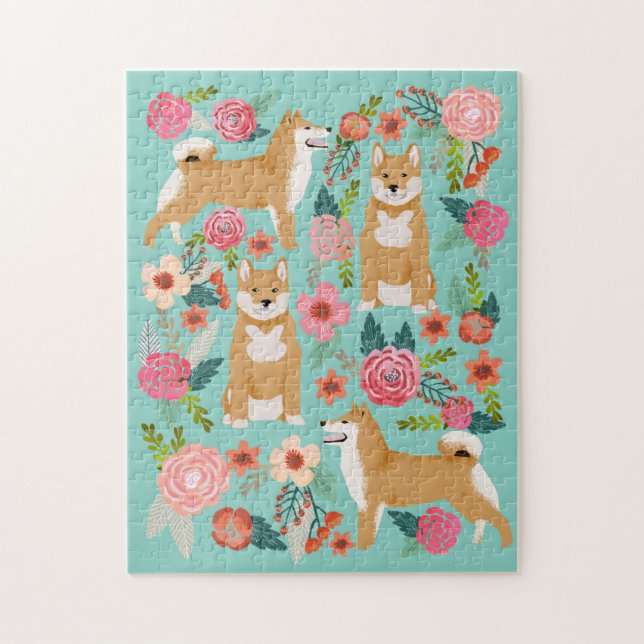 Shiba Inu Florals Dog Jigsaw Puzzle (Vertical)