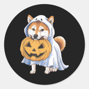 Shiba Inu Ghost Dog Halloween Classic Round Sticker