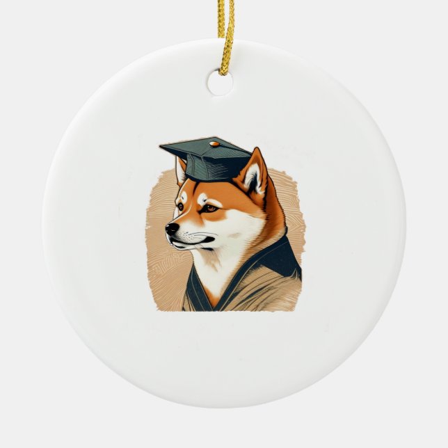 Shiba Inu graduate  Ceramic Tree Decoration (Front)