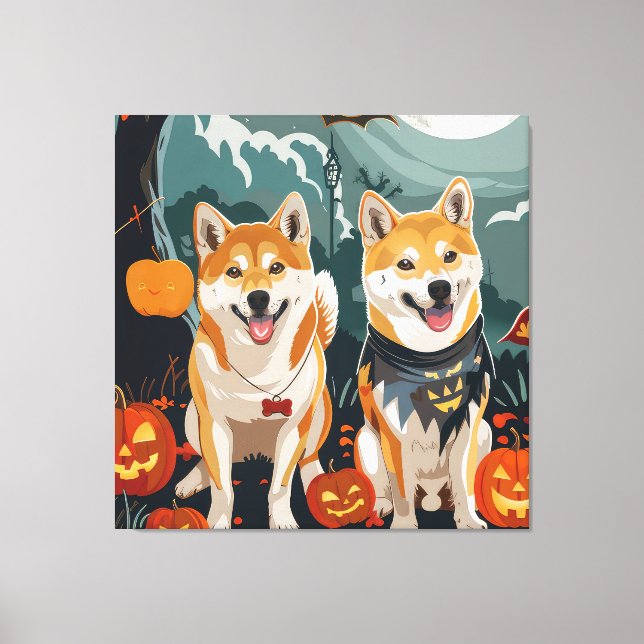 Shiba Inu Halloween Spooky Canvas Print (Front)