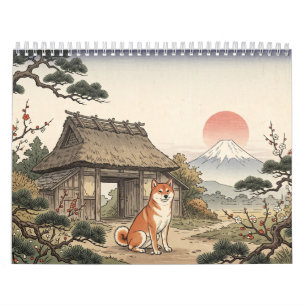 Shiba Inu Hanafuda Japanese Woodblock Art Calendar