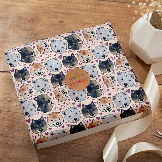Shiba Inu Hand-Drawn Cartoon Head  Wrapping Paper (Creator Uploaded)