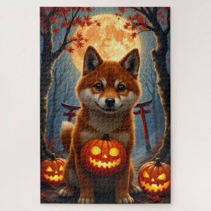 Shiba Inu Haunted Forest Halloween Portrait Art Jigsaw Puzzle
