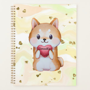 Shiba Inu Holding A Heart Planner