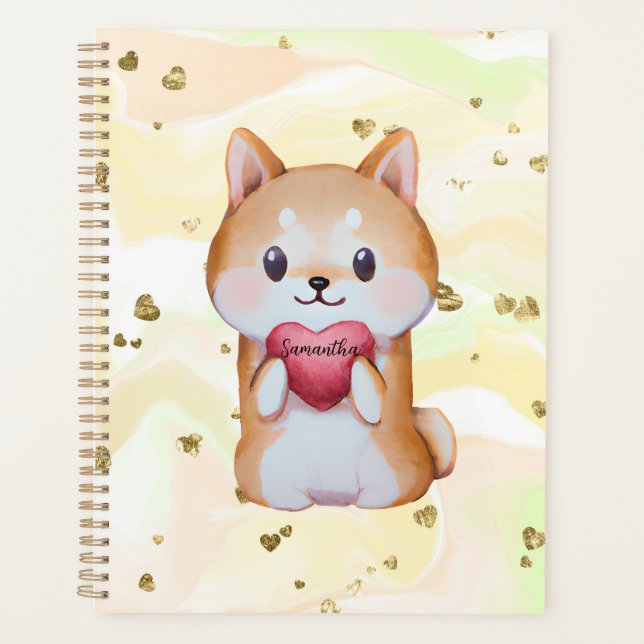 Shiba Inu Holding A Heart Planner (Front)