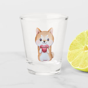 Shiba Inu Holding A Heart Shot Glass