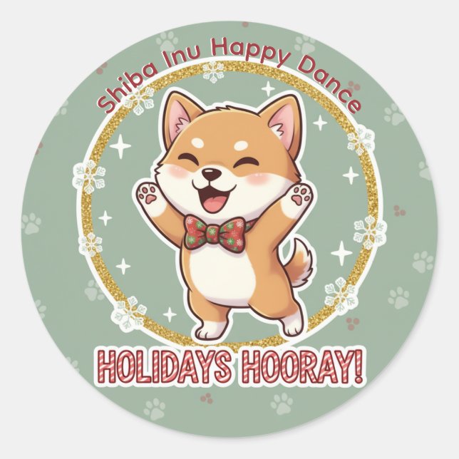 Shiba Inu Holiday Dance Sticker (Front)