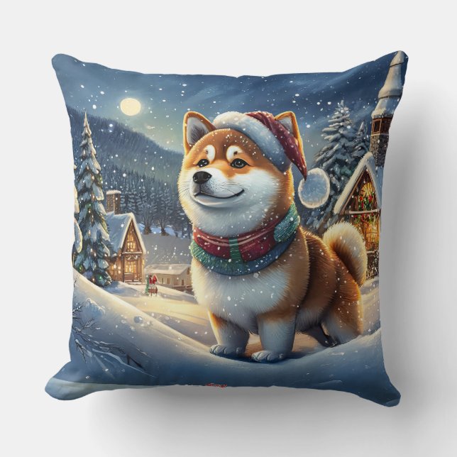 Shiba Inu Holiday Design by Rich AMeN Gill Cushion (Front)