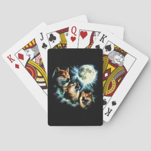 Shiba Inu Howling at the Moon Graphic Celestial   Playing Cards