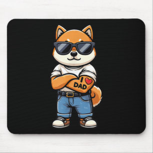 Shiba Inu I Love Dad Funny Dog Tattoo  Mouse Pad