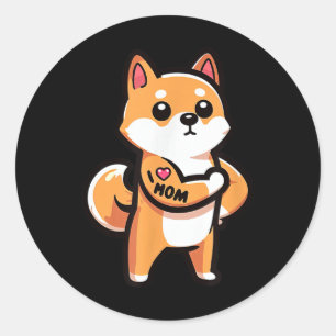 Shiba Inu I Love Mum Funny Dog Tattoo  Classic Round Sticker